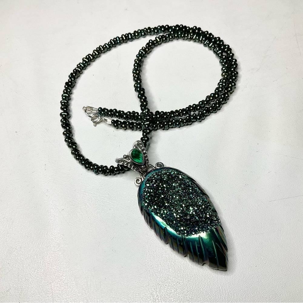 Sajen Green Druzy Necklace Sterling Silver